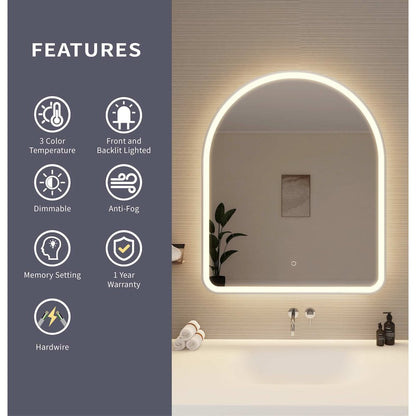 42 Inch Arch LED Front and Backlit Wall Mirror in Silver