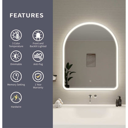 42 Inch Arch LED Front and Backlit Wall Mirror in Silver