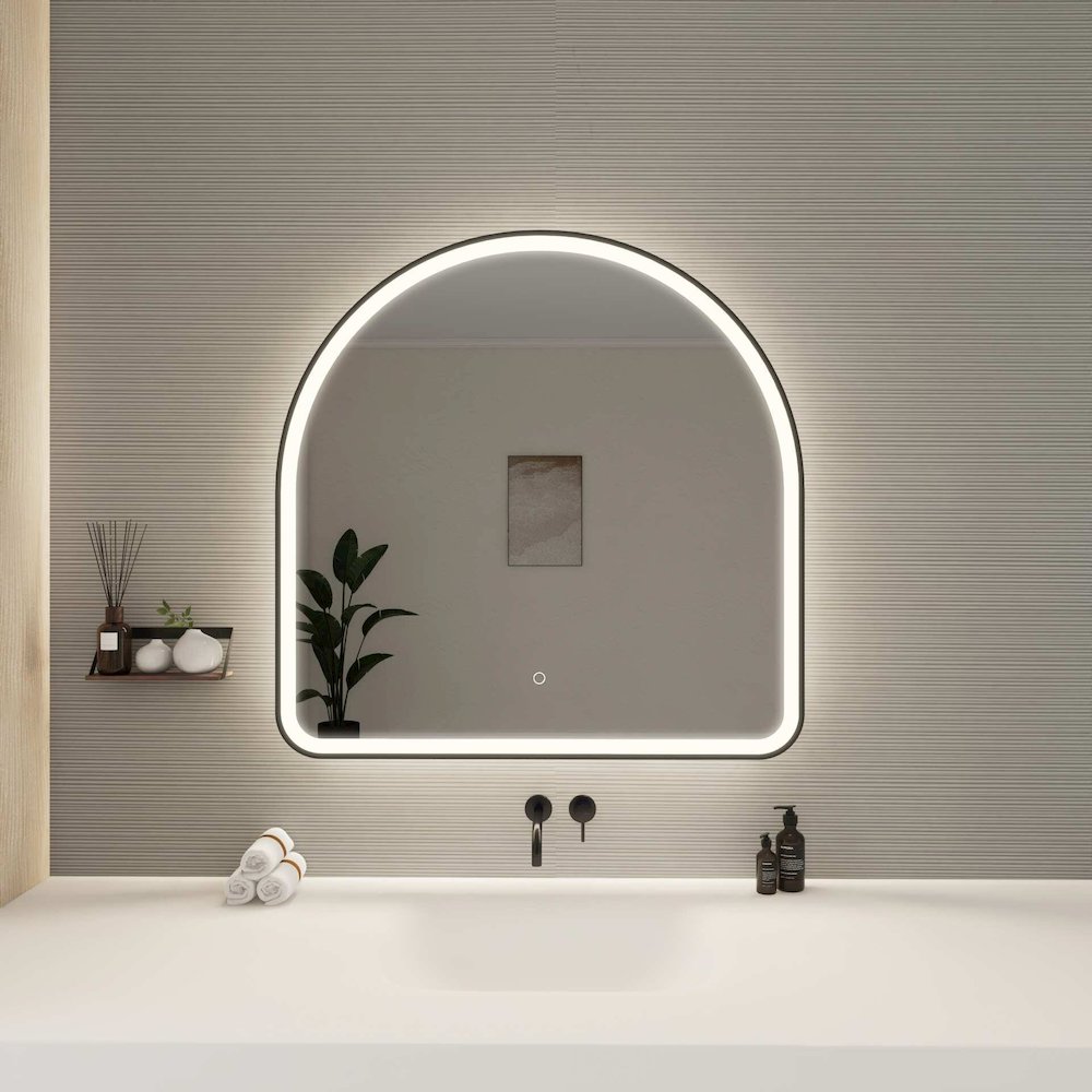 36 Inch Arch LED Front and Backlit Wall Mirror in Black