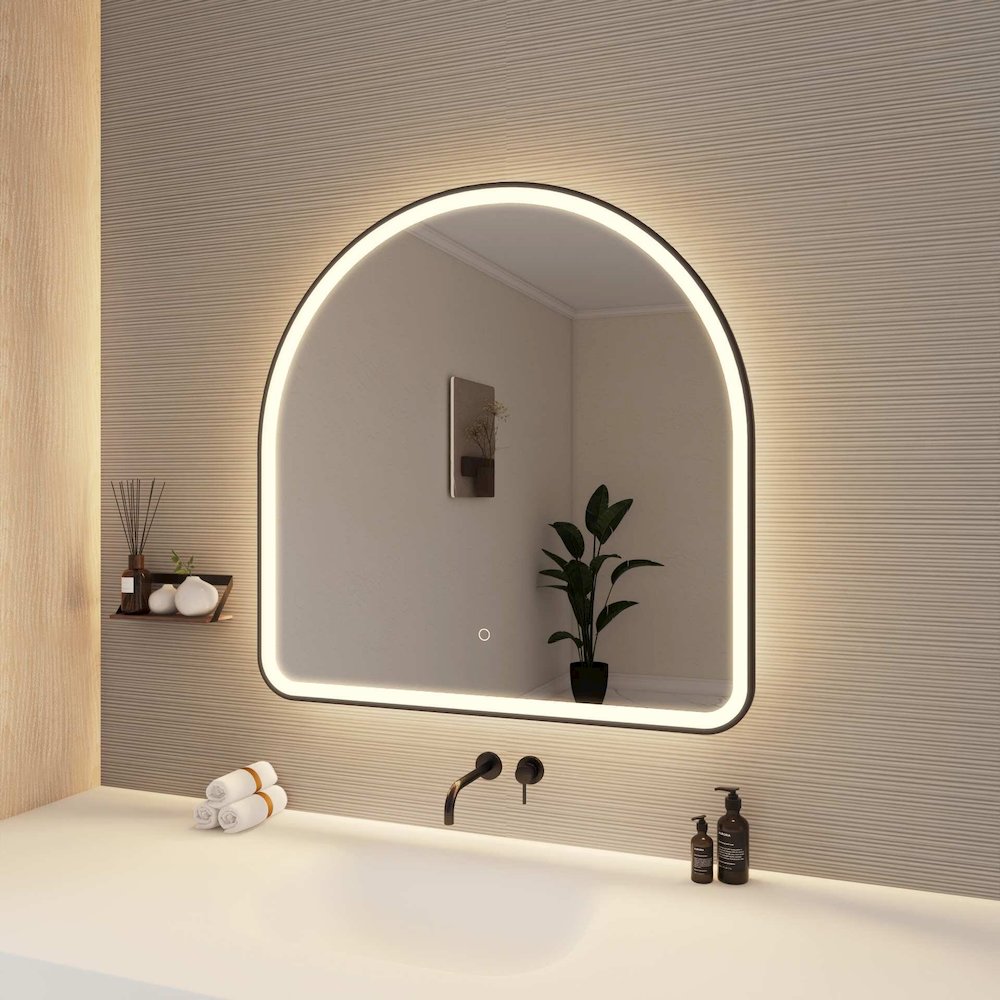 36 Inch Arch LED Front and Backlit Wall Mirror in Black