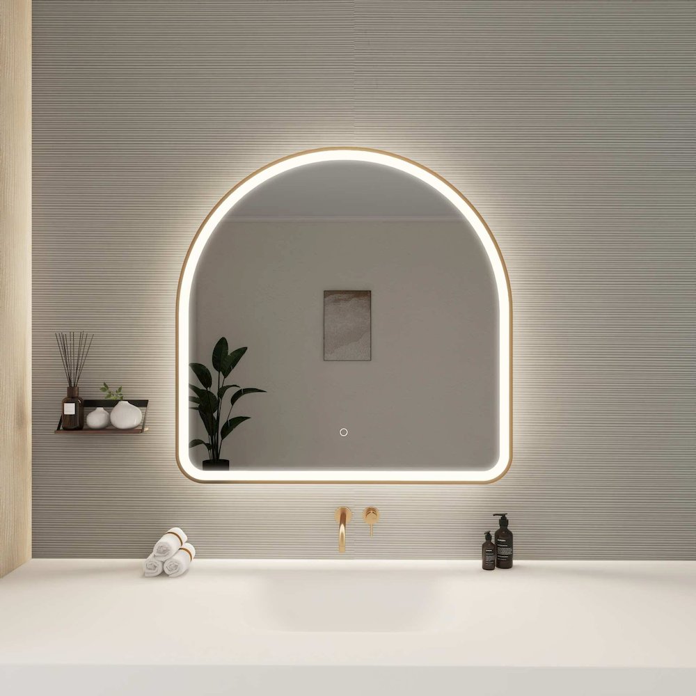 36 Inch Arch LED Front and Backlit Wall Mirror in Satin Gold