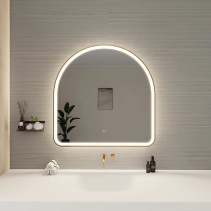 36 Inch Arch LED Front and Backlit Wall Mirror in Satin Gold