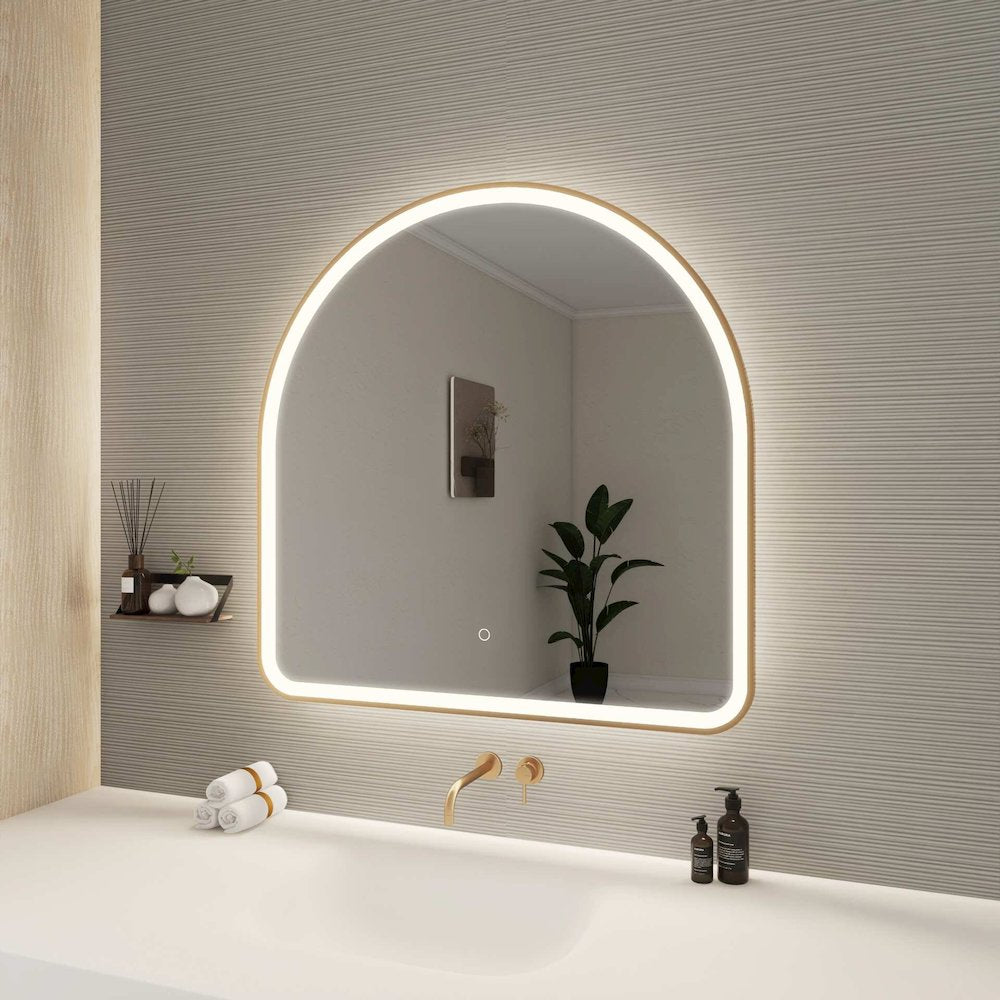36 Inch Arch LED Front and Backlit Wall Mirror in Satin Gold