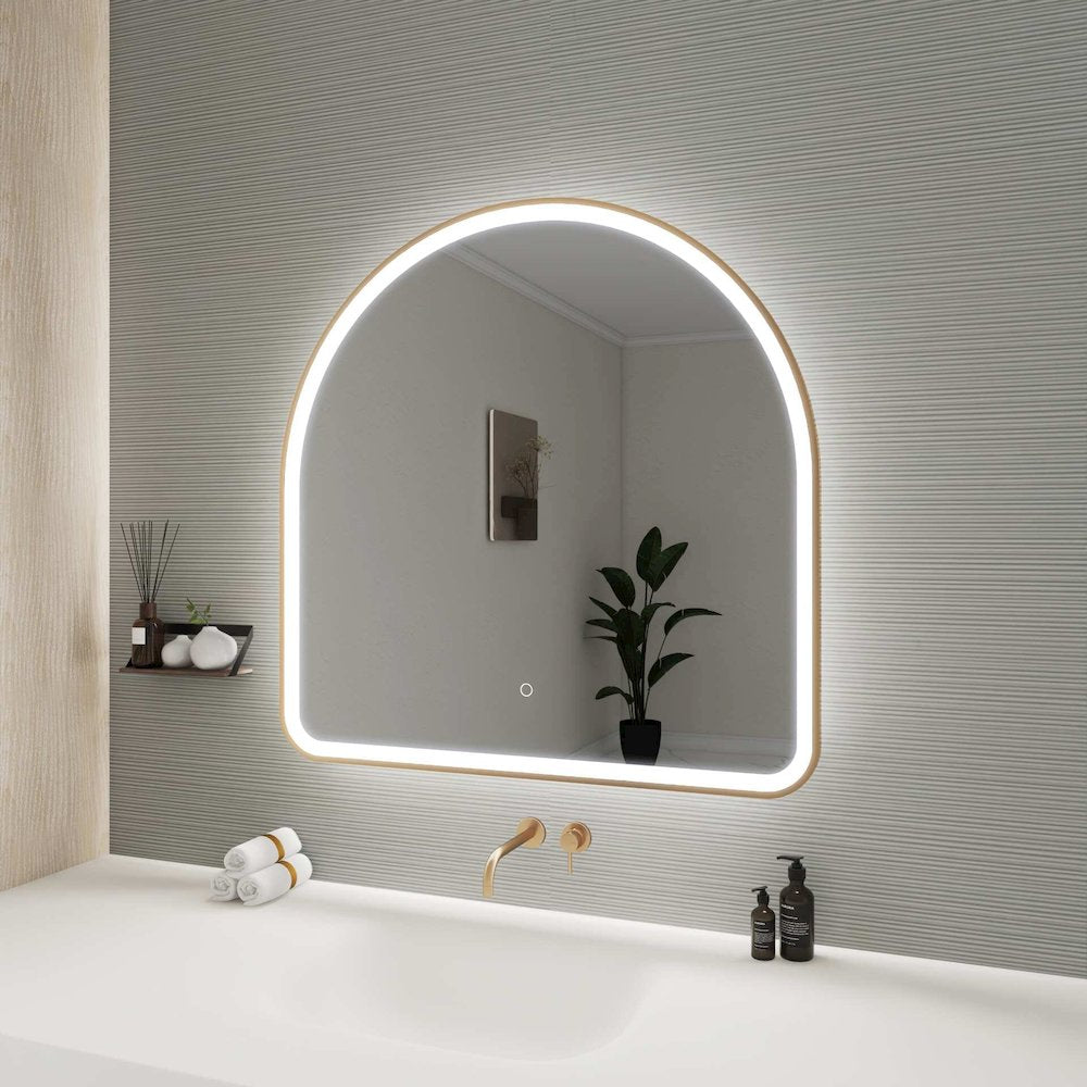 36 Inch Arch LED Front and Backlit Wall Mirror in Satin Gold