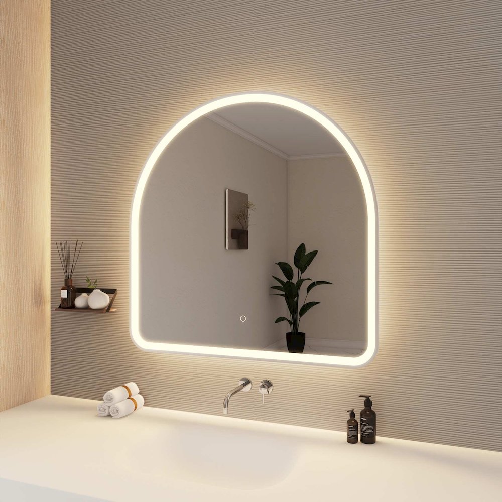 36 Inch Arch LED Front and Backlit Wall Mirror in Silver