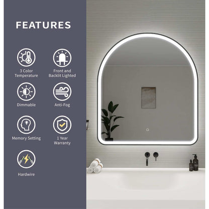42 Inch Arch LED Front and Backlit Wall Mirror in Black