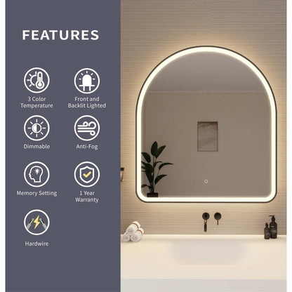 42 Inch Arch LED Front and Backlit Wall Mirror in Black