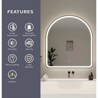 42 Inch Arch LED Front and Backlit Wall Mirror in Black