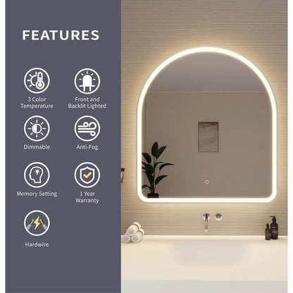 42 Inch Arch LED Front and Backlit Wall Mirror in Silver
