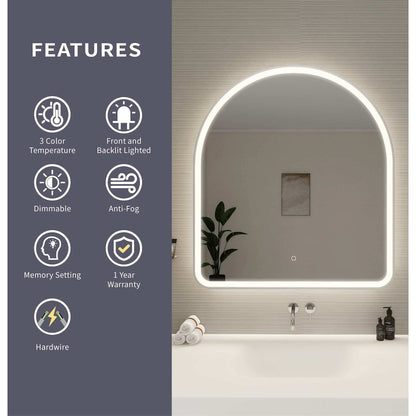 42 Inch Arch LED Front and Backlit Wall Mirror in Silver