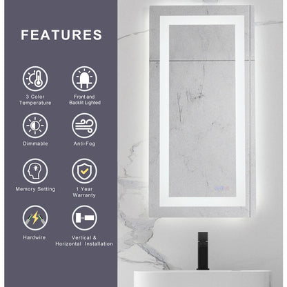 Riven 48X30 Led Mirror, Adjustable Color 3000K/4200K/6400K