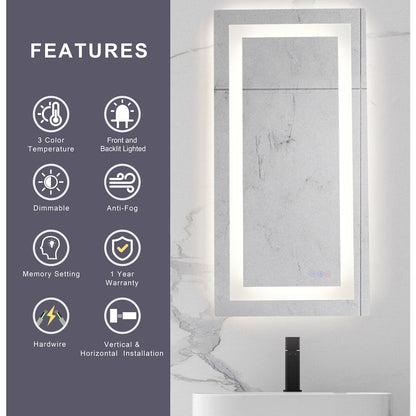 Riven 48X30 Led Mirror, Adjustable Color 3000K/4200K/6400K