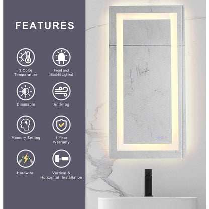Riven 48X36 Led Mirror, Adjustable Color 3000K/4200K/6400K
