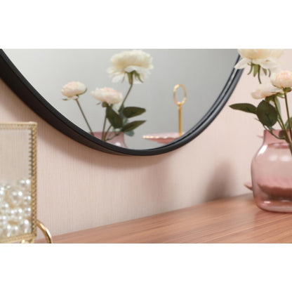 Metal frame round mirror with decorative hook 45 inch in Black