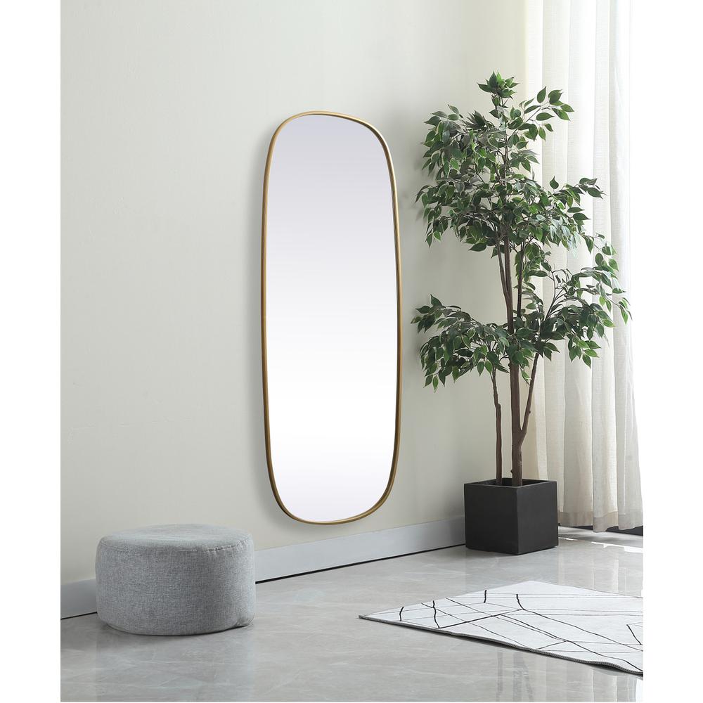 Metal Frame Oval Mirror 24x60 Inch in Brass