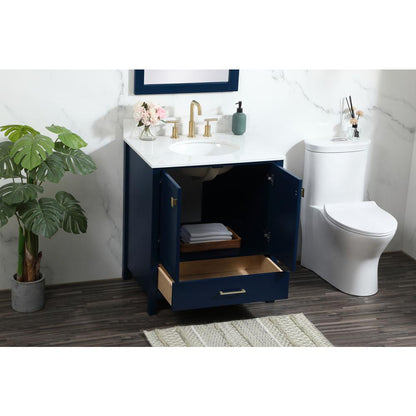 30 inch Single bathroom vanity in blue with backsplash