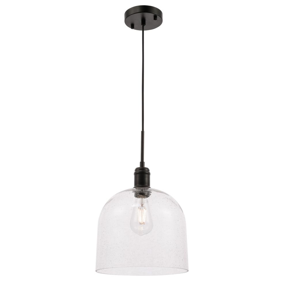 Gabe 1 light Black and Clear seeded glass pendant