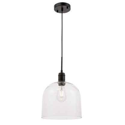 Gabe 1 light Black and Clear seeded glass pendant