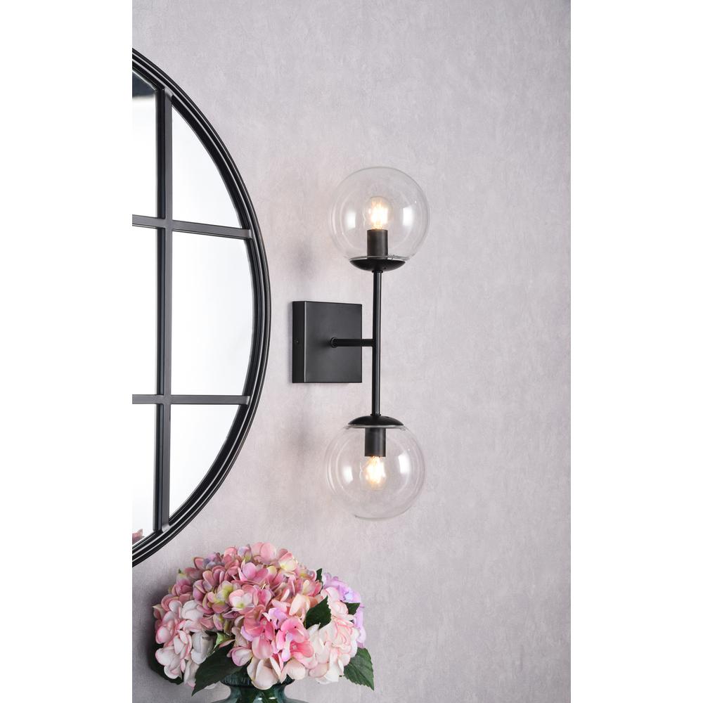 Neri 2 lights black and clear glass wall sconce
