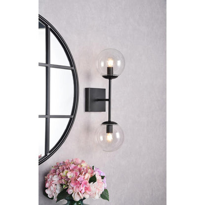 Neri 2 lights black and clear glass wall sconce