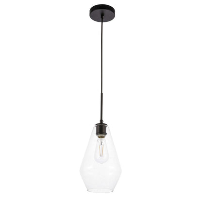 Gene 1 light Black and Clear glass pendant