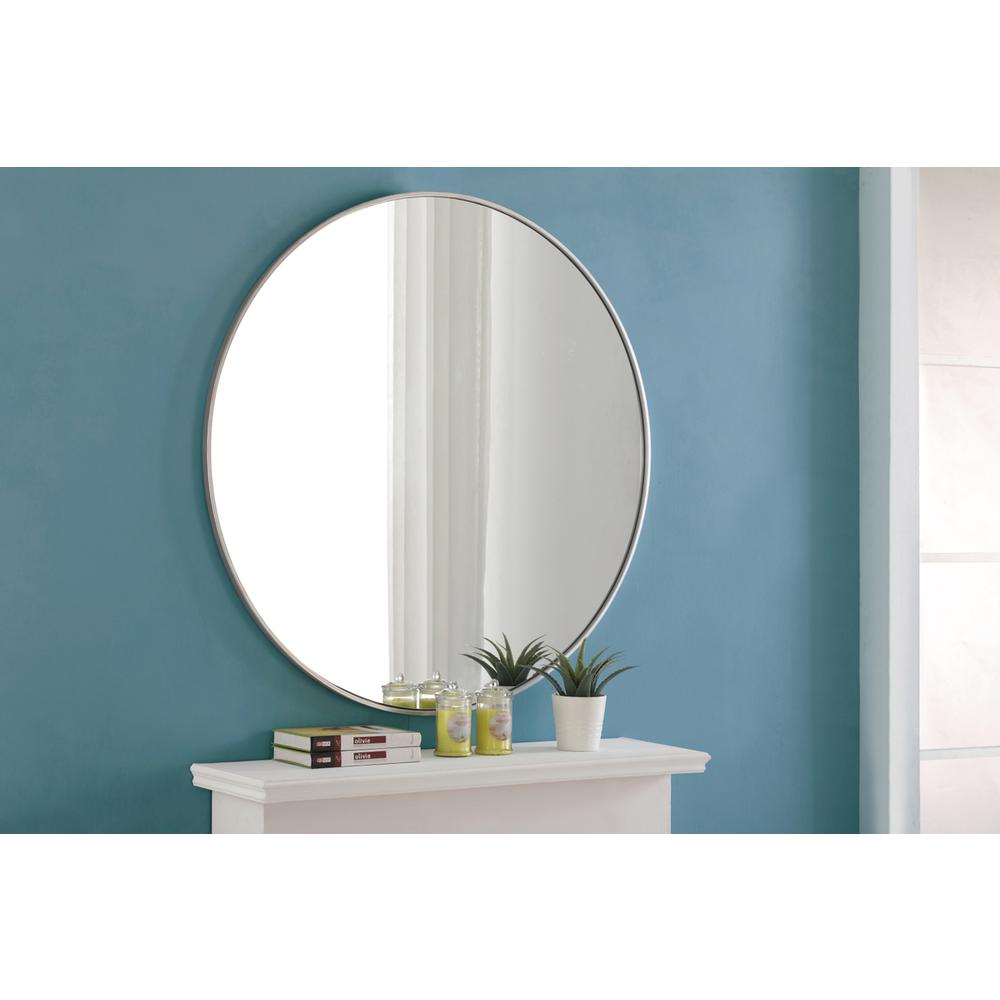 Metal frame Round Mirror 42 inch Silver finish