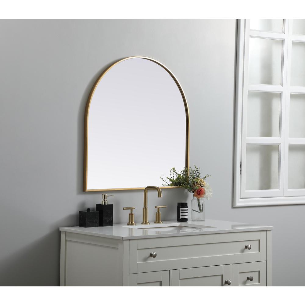 Metal Frame Arch Mirror 30x30 Inch in Brass