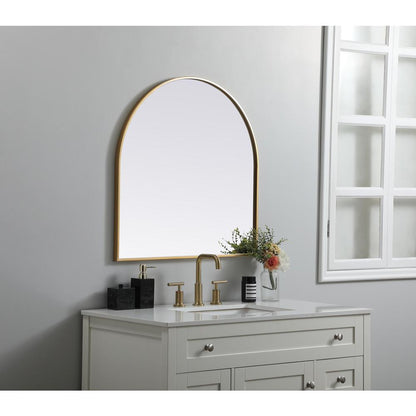 Metal Frame Arch Mirror 30x30 Inch in Brass