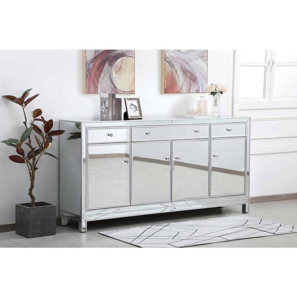 Reflexion 72 in. mirrored credenza in antique silver