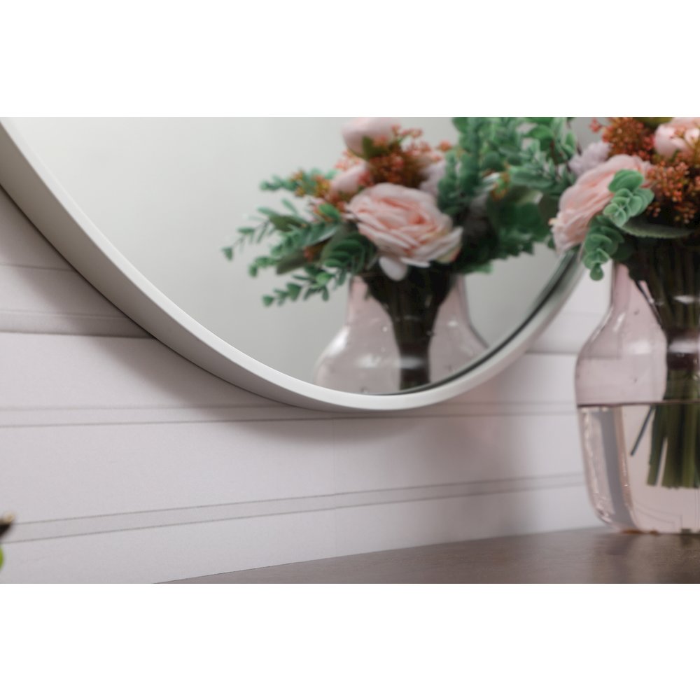 Metal Frame Round Mirror With Decorative Hook 39 Inch In White