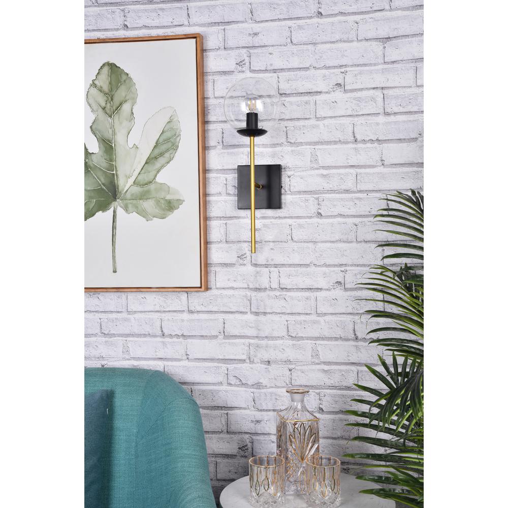 Neri 1 light black and brass and clear glass wall sconce