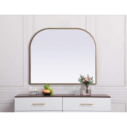 Metal Frame Arch Mirror 40x34 Inch in Brass