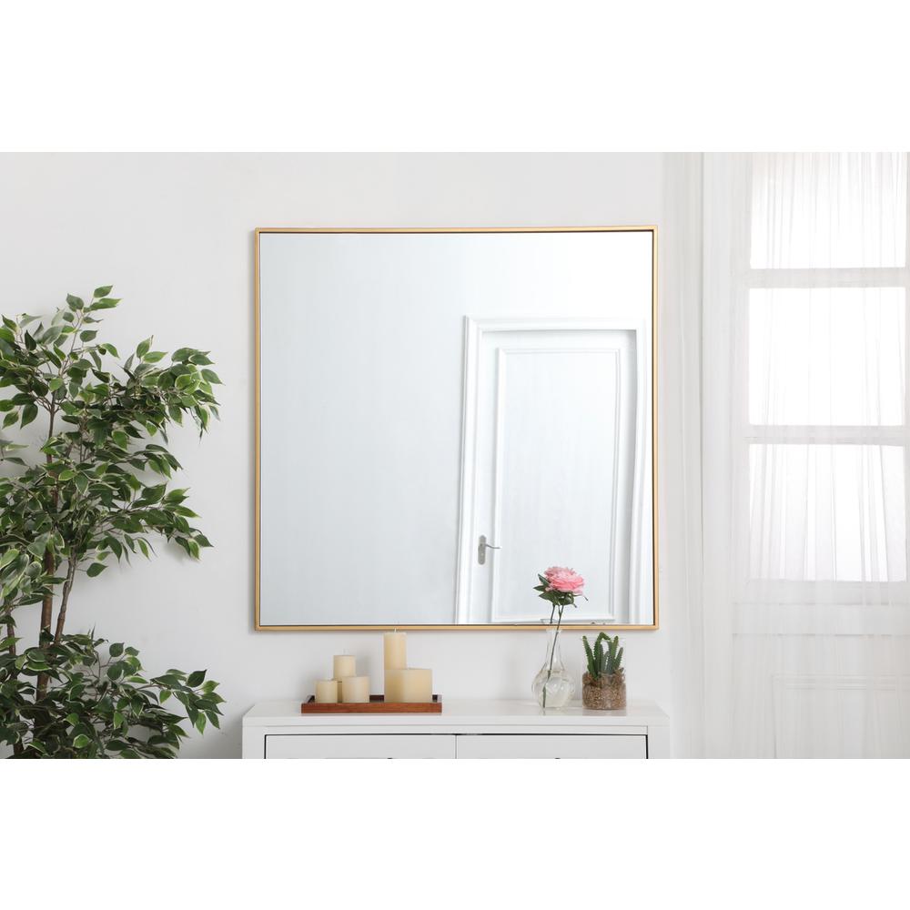Metal frame square mirror 36 inch in Brass