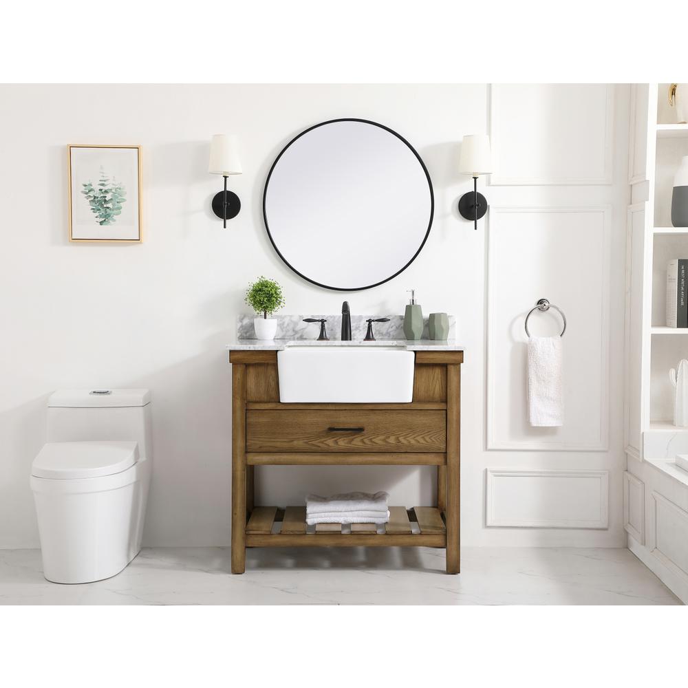 36 inch Single bathroom vanity in driftwood with backsplash