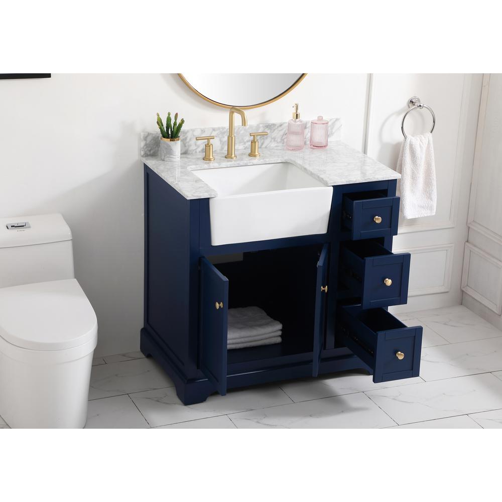 36 inch Single bathroom vanity in blue with backsplash