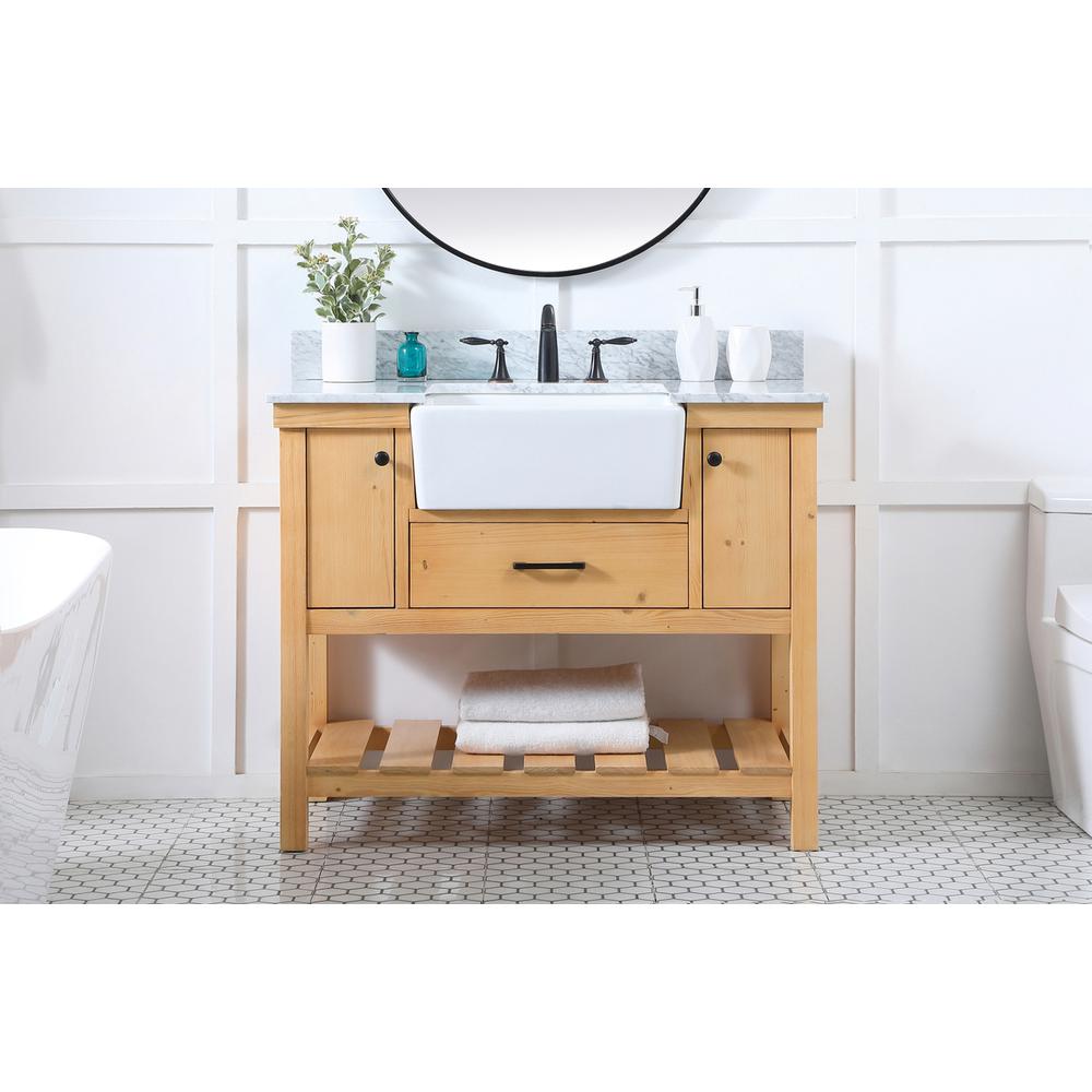 42 inch Single bathroom vanity in natural wood with backsplash
