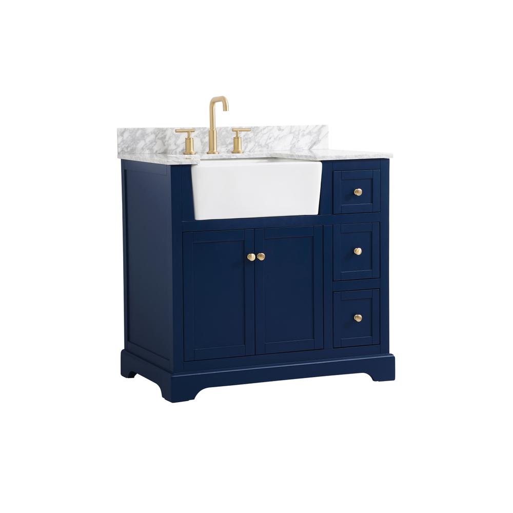 36 inch Single bathroom vanity in blue with backsplash