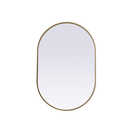 Metal Frame Oval Mirror 24x36 Inch in Brass