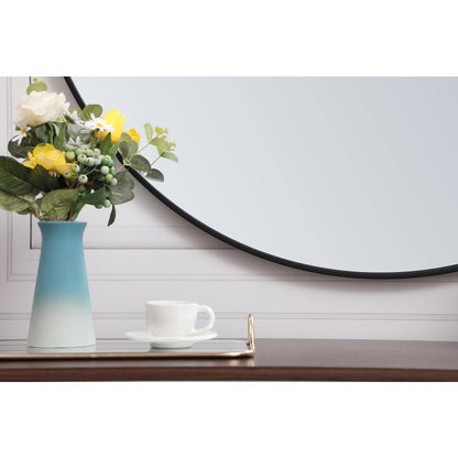 Metal frame round mirror with decorative hook 39 inch in Black