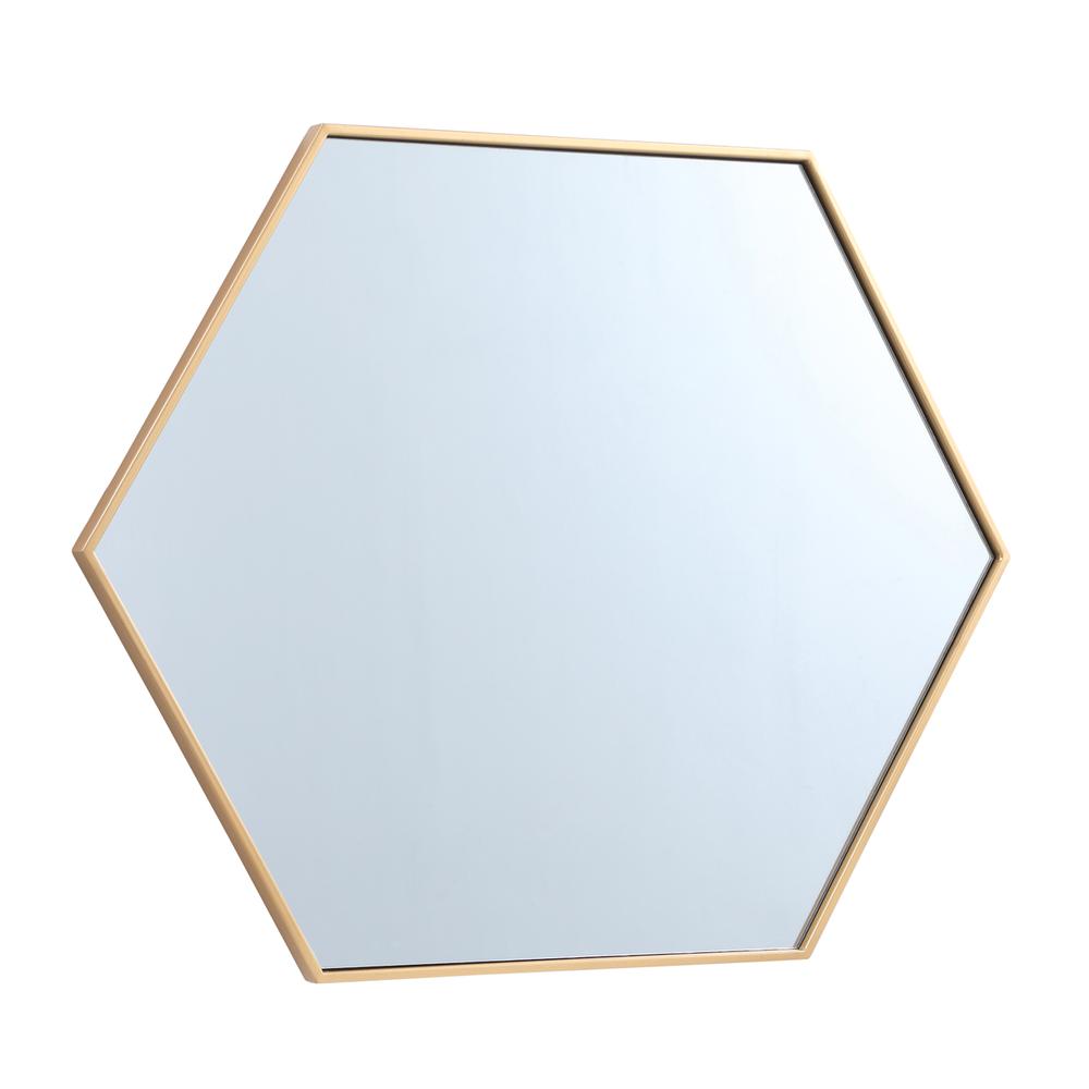 Metal frame hexagon mirror 30 inch in Brass