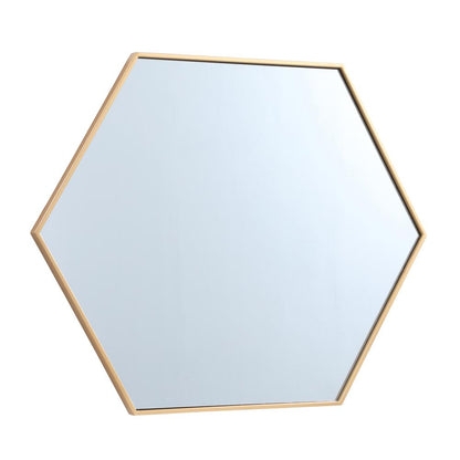 Metal frame hexagon mirror 30 inch in Brass