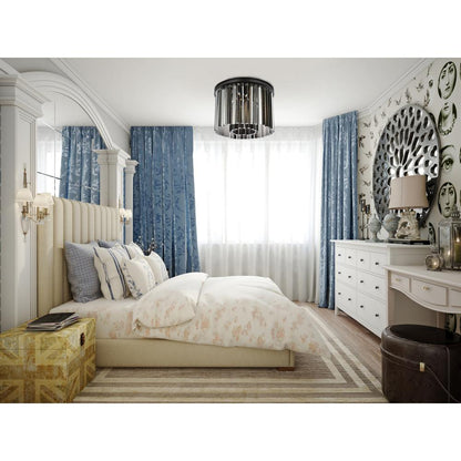 Sydney 6 light Matte Black Flush Mount Silver Shade (Grey) Royal Cut Crystal