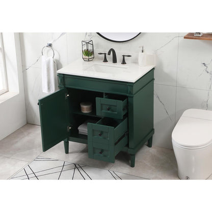 32 inch Single bathroom vanity in green with backsplash
