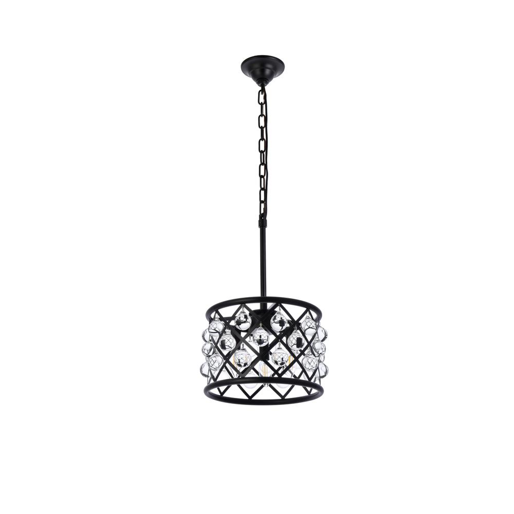 Madison 3 light Matte Black Pendant Clear Royal Cut Crystal