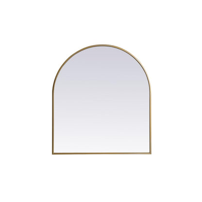 Metal Frame Arch Mirror 27x30 Inch in Brass