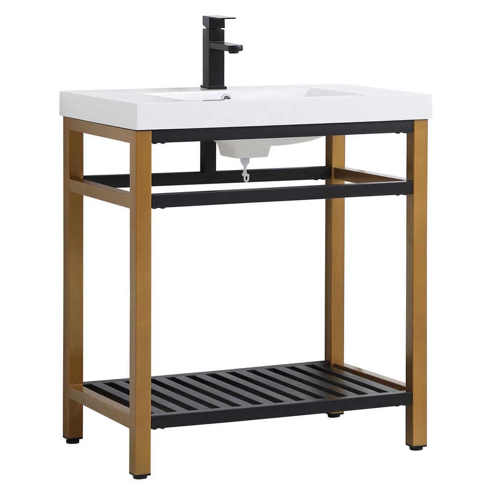 30 inch Single Bathroom Metal Vanity in Golden Black