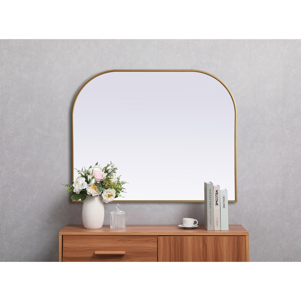 Metal Frame Arch Mirror 42x34 Inch in Brass