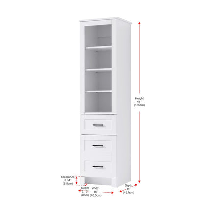 16 Inch Bath Storage Glass Cabinet  in White