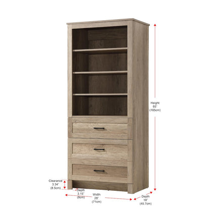 28 Inch Bath Storage Glass Cabinet  in Natural Oak