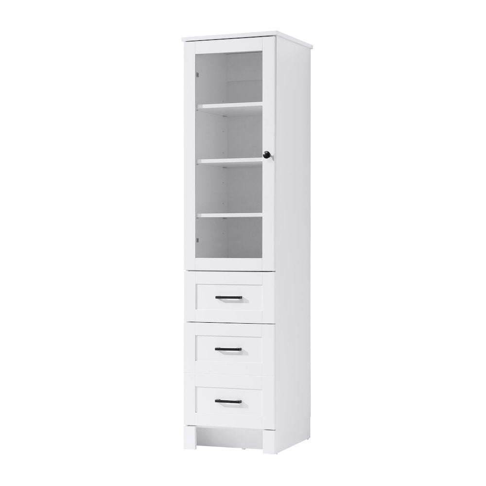 16 Inch Bath Storage Glass Cabinet  in White